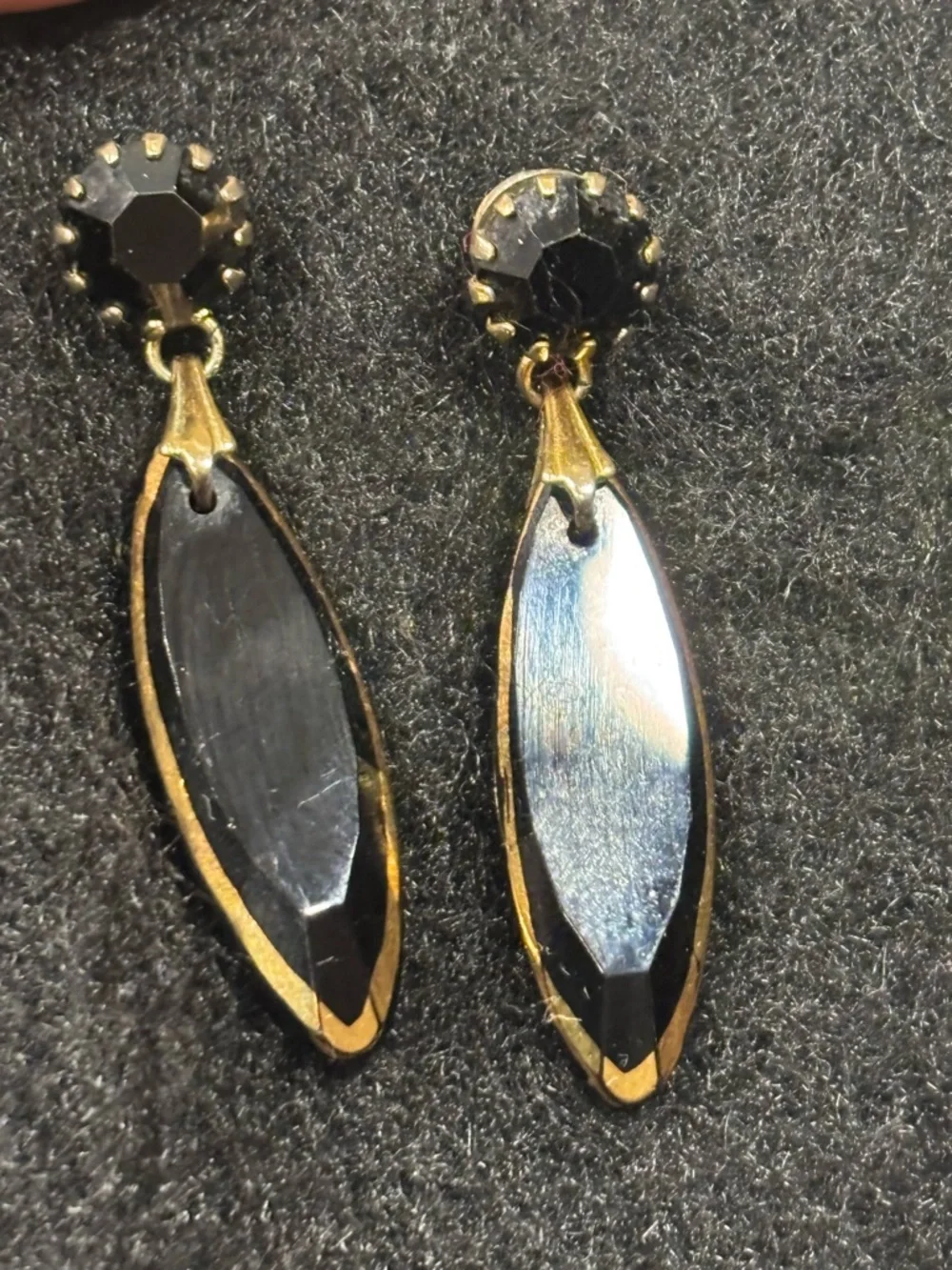 Elegant Black Onyx Gold Drop Earrings - 60s/70s vintage - Picture 3 of 4